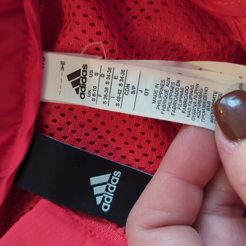 Adidas Logo Windbreaker Color Block Red Peach Track Nylon Jacket Size M Vented - Picture 2 of 7